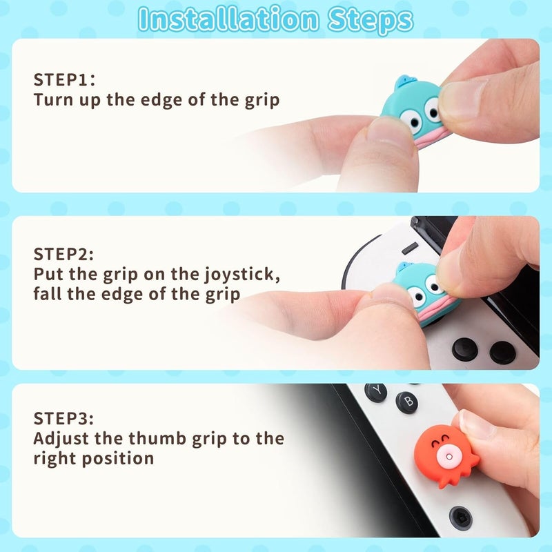 Kuitmor Cute Silicone Joystick Thumb Grip Caps,Joy Con Cover Compatible with Switch/OLED/Switch Lite,4PCS - Fish - Image 3